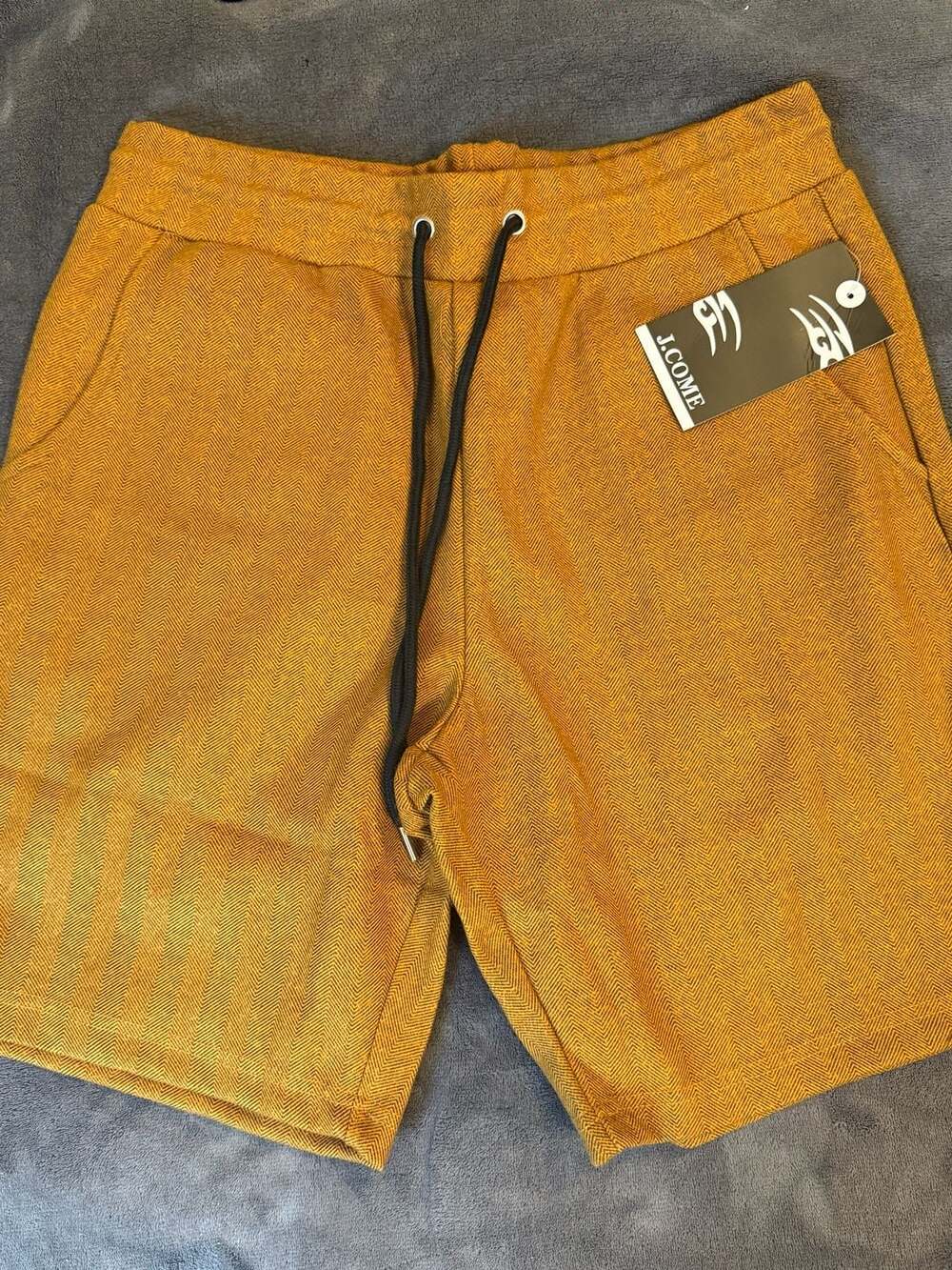 J.COME Mustard Yellow Herringbone Drawstring Shorts LG
